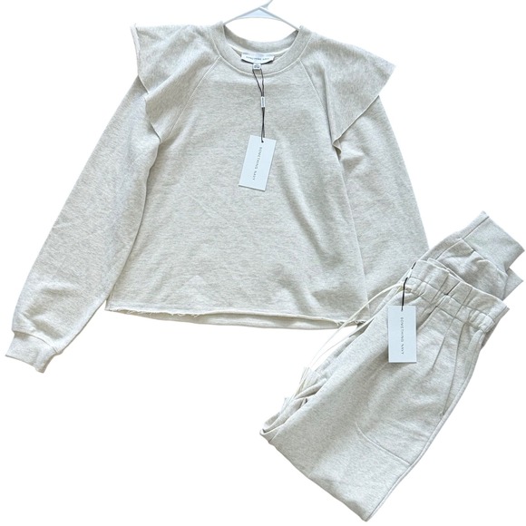Something Navy Light Grey Heather‎ Ruffle Shoulder Sweatshirt Jogger Set XS